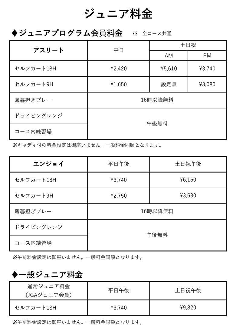 ジュニア料金